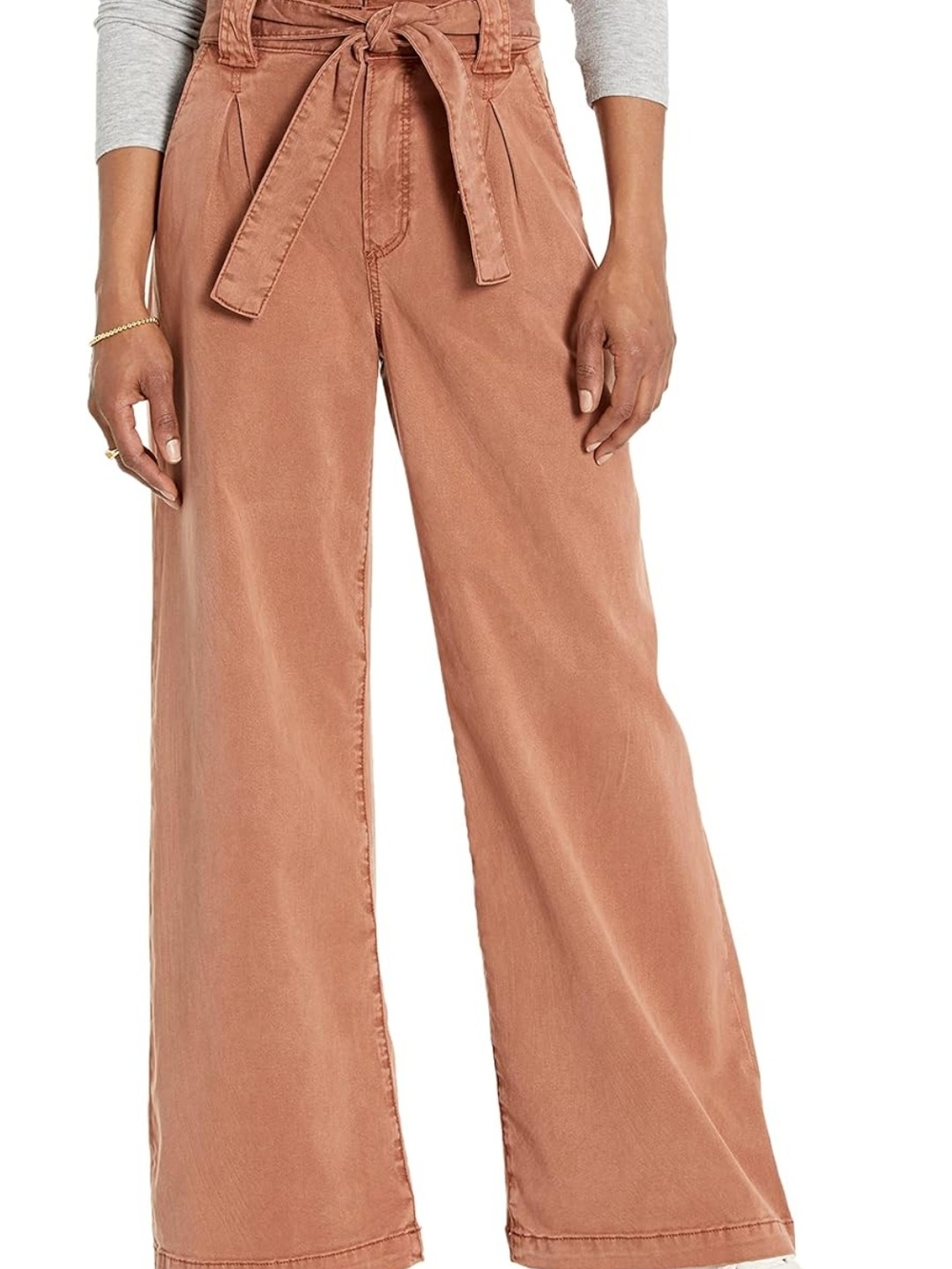 PAIGE Wide-Leg Tie Waist Pants in Dusty Clay
